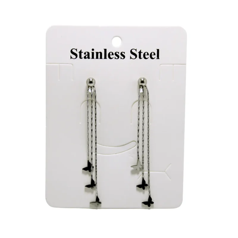 Обеци с висящи пеперуди - сребристи