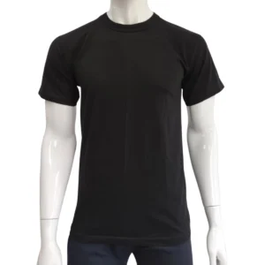 Черна мъжка тениска с къс ръкав и класическа кройка, изработена от памук, представена върху манекен отпред