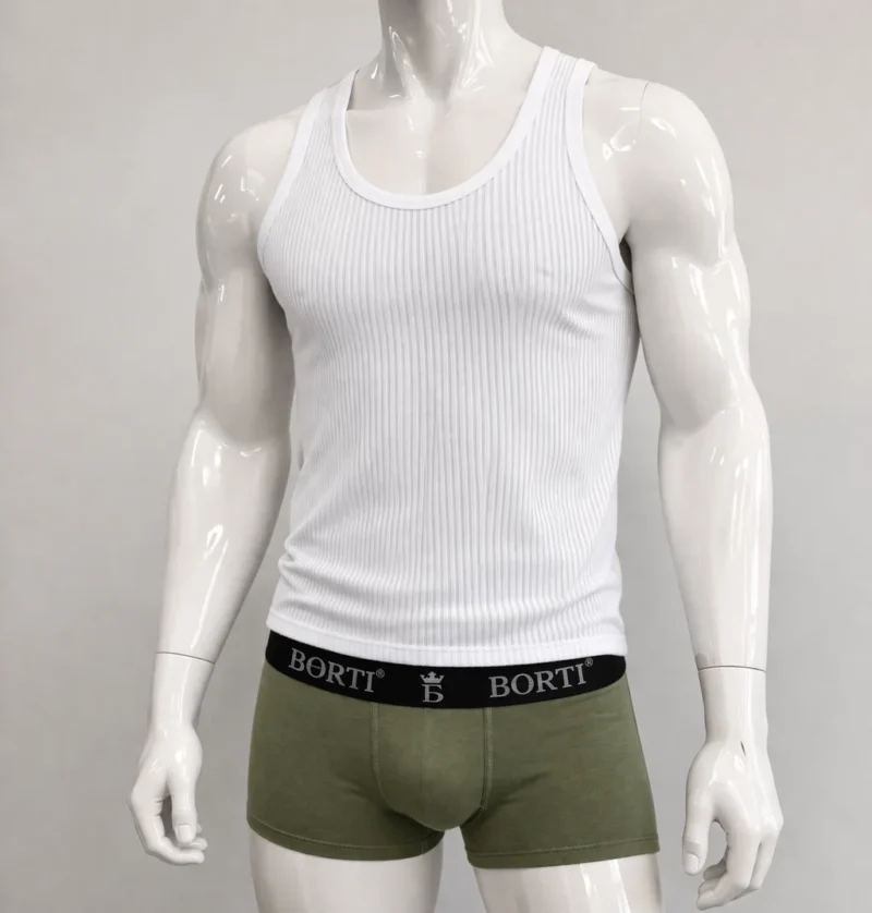 Мъжки потник - Бял Рипс - 100% памук