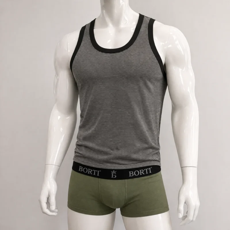 Мъжки потник - Черен раиран - 100% памук