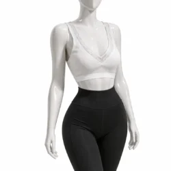 Бяло дамско бюстие с дантела и V-образно деколте без банели удобно бельо