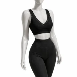 Черно дамско бюстие с дантела и V-образно деколте без банели стилно бельо