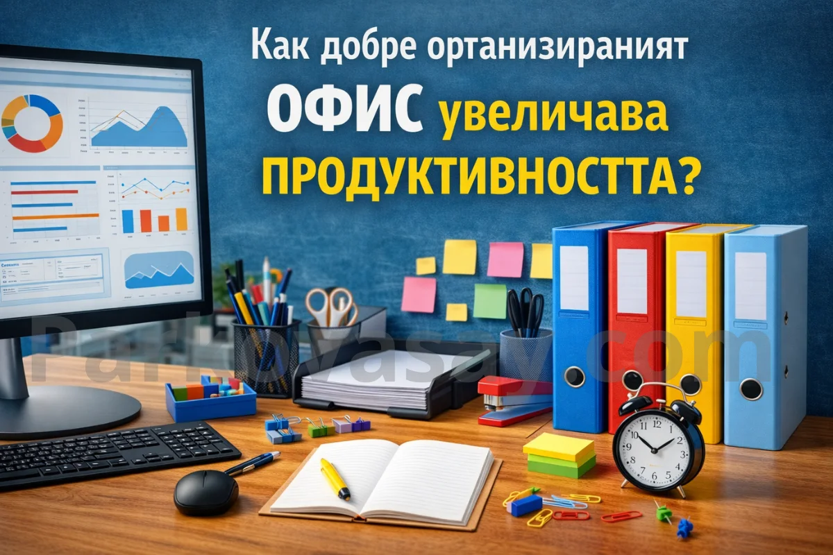 Организиран офис с канцеларски материали, папки и органайзер за по-висока продуктивност