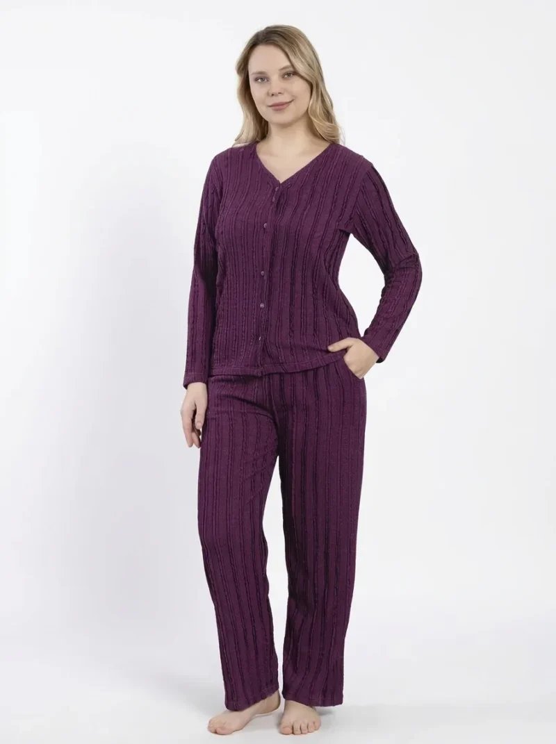 Дамска пижама с дълъг ръкав и копчета – M-2XL