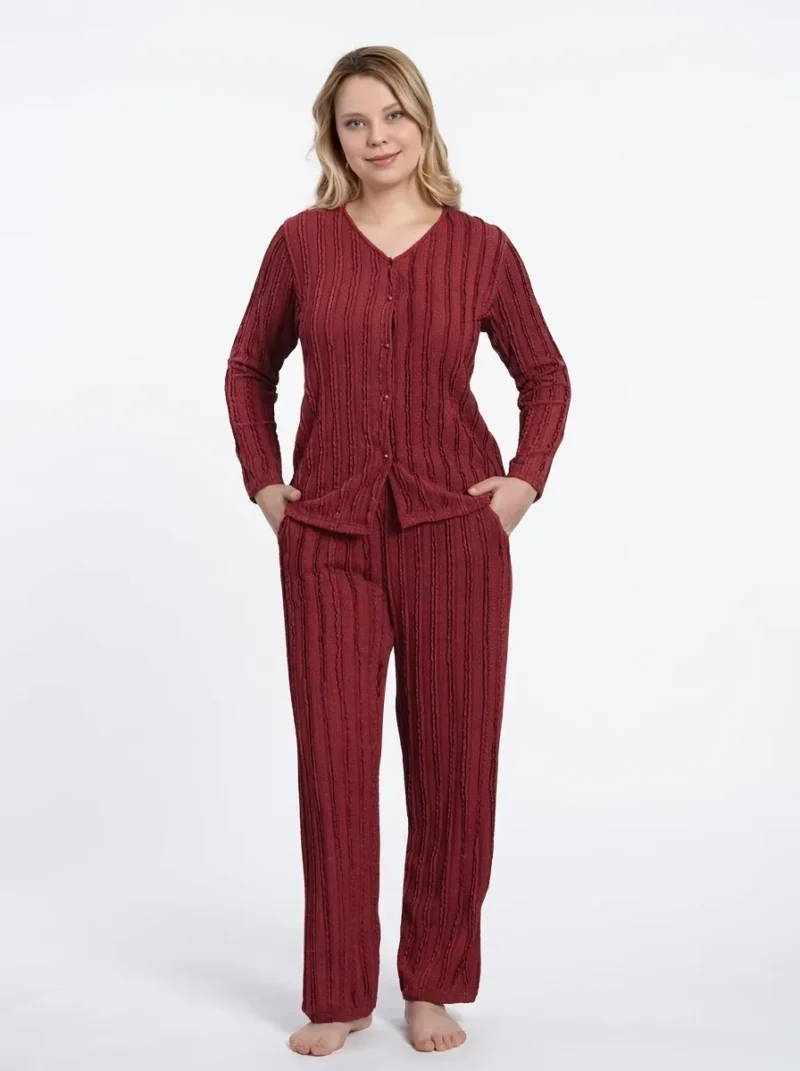 Дамска пижама с дълъг ръкав и копчета – M-2XL
